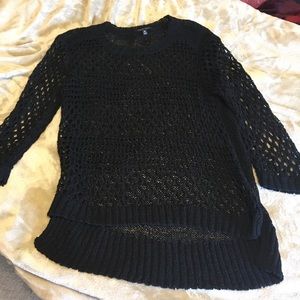 Christian Siriano runway style black open knit top